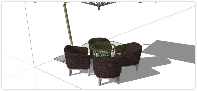 咖色藤编沙发绿色软垫室外桌椅su模型_图1
