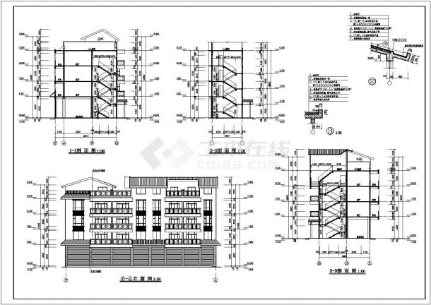 某地四层底框结构商住楼建筑设计施工图-图二