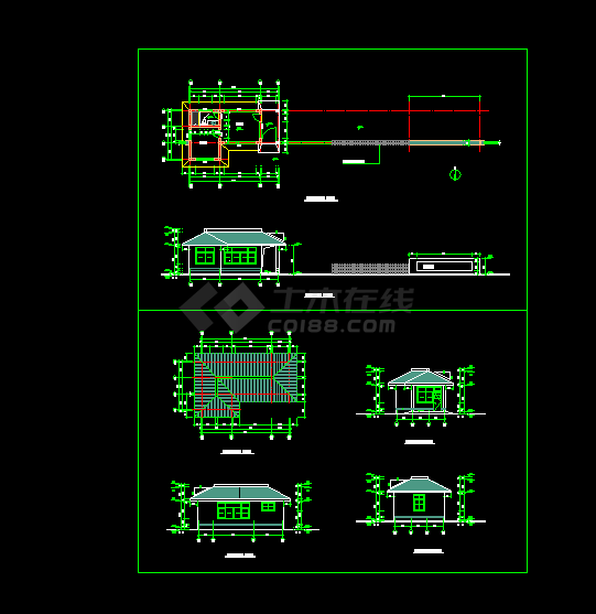 欧式办公楼门卫建筑设计施工CAD图-图一