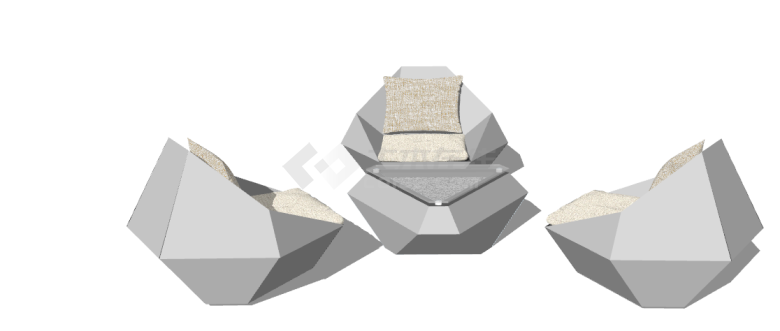 钻石形状的茶几和 多人组合座椅su模型-图二
