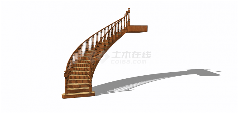 现代木制弧形楼梯su模型-图二