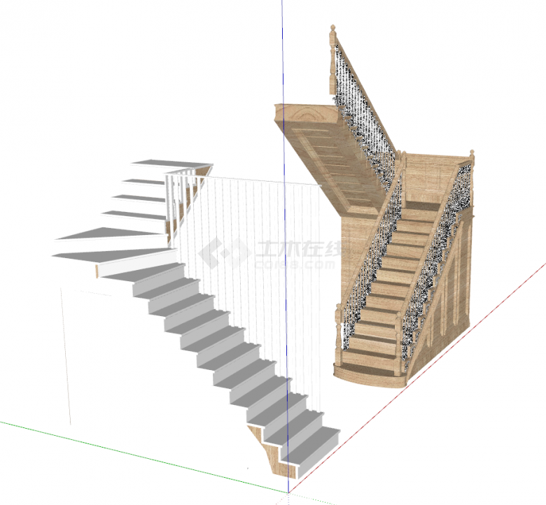 带栏杆的旋转现代楼梯 su模型-图二