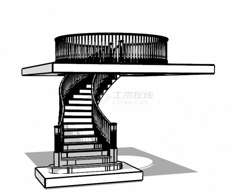 服务中心旋转楼梯 su模型-图二