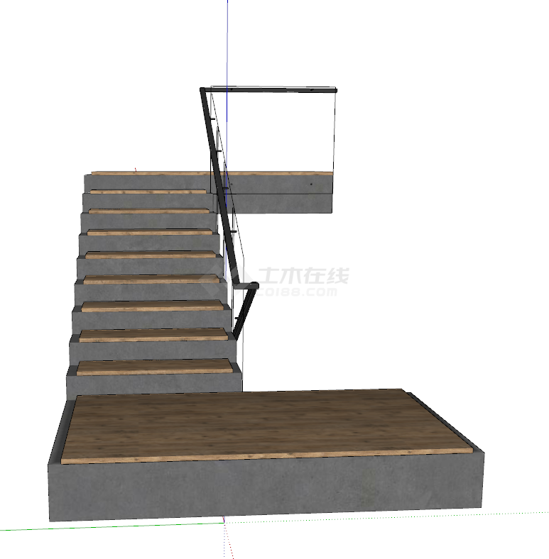 现代木制三层旋转楼梯su模型-图一