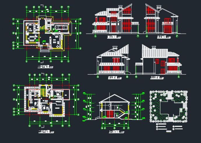 某地区16套别墅设计方案图cad施工图_图1