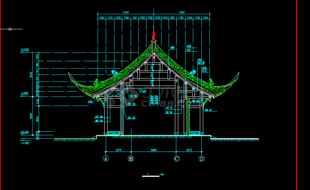 仿古庙宇建筑方案设计全套CAD图纸-图二