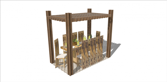 现代木制正方形中空遮蔽家具 su模型_图1