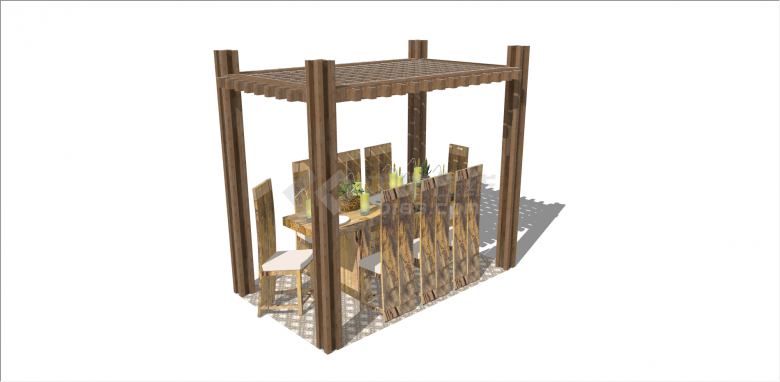 现代木制正方形中空遮蔽家具 su模型-图一