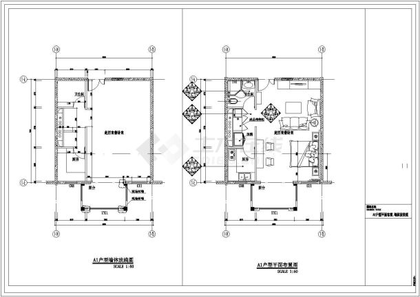 【北京】某小区现代风格一居室室内装修施工图（含效果）-图一