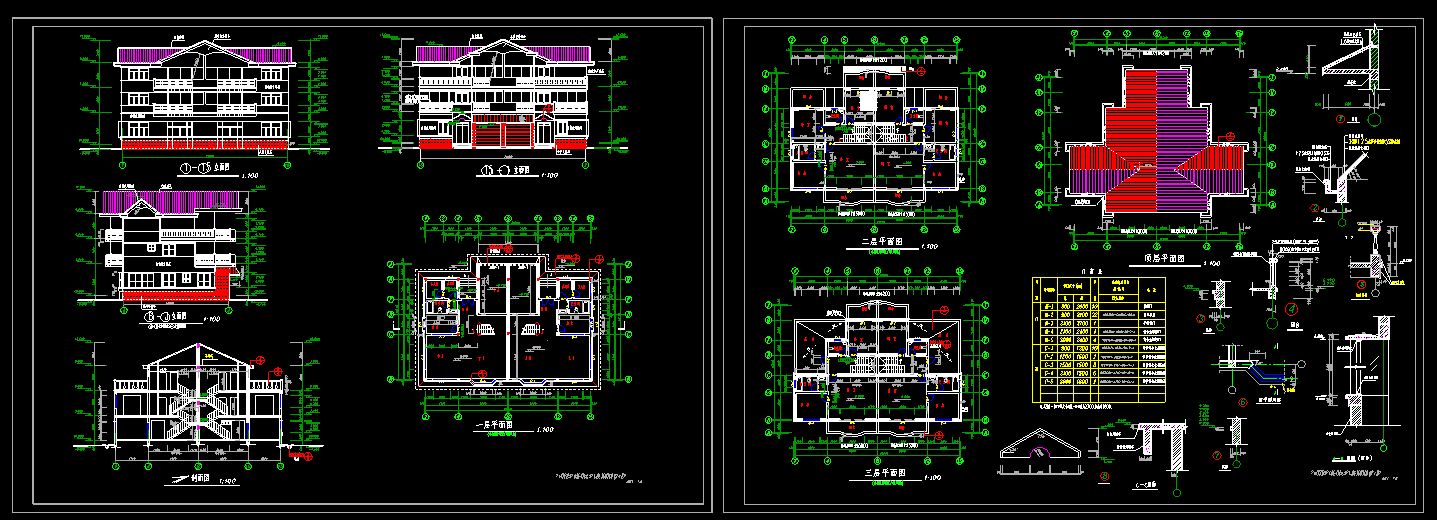 三层双拼别墅建筑cad设计施工图
