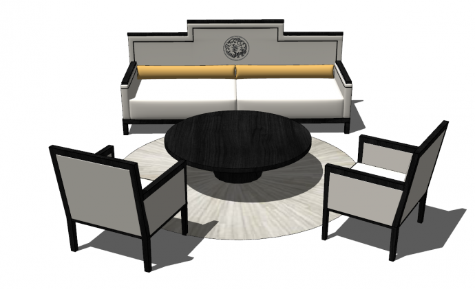 高档大气带黑色圆桌的沙发 su模型_图1