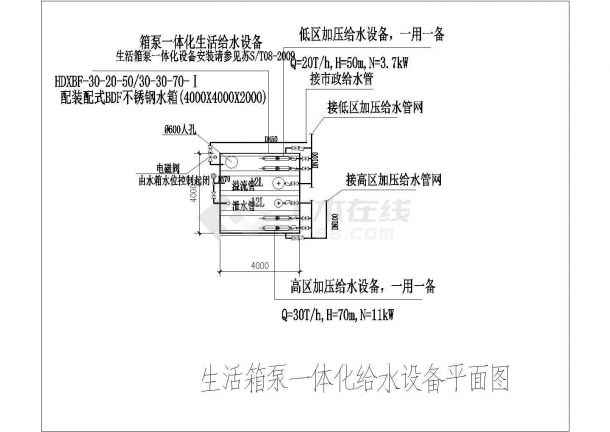 某框架结构住宅楼中箱泵一体化工程设计图-图二