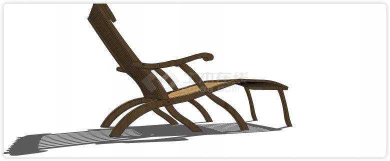 白橡木竖条镂空躺椅单椅su模型-图一
