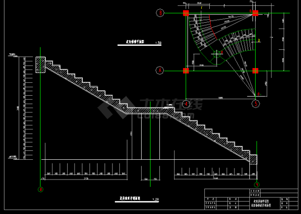 实用旋转楼梯全套cad平立面设计施工图纸-图二