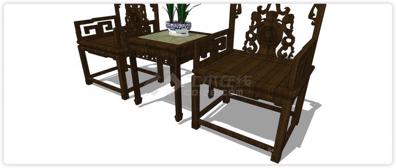 中式图腾雕花靠背紫檀木单椅su模型-图一