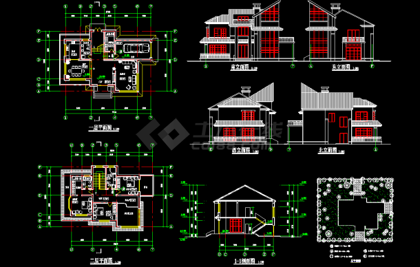 16套别墅建筑cad设计施工方案图-图一