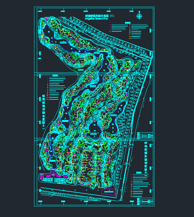 某高尔夫球场地形及喷灌系统CAD图_图1