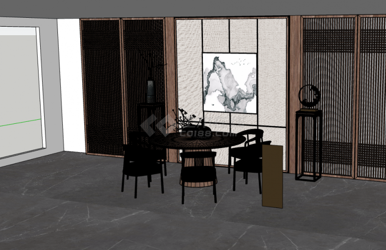 黑色现代简约餐桌椅su模型-图二