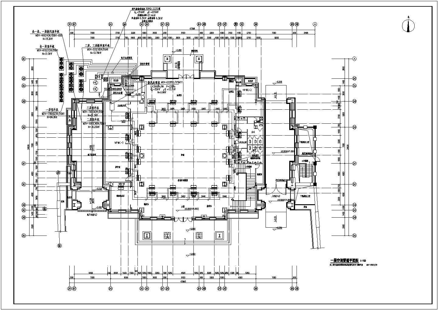 西安某三层高档楼盘售楼部会所空调设计方案图