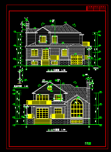 两套别墅建筑cad施工方案带效果图-图二