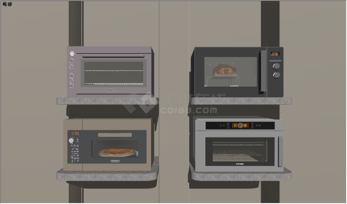 现代微波炉小型烤箱厨房电器su模型-图一