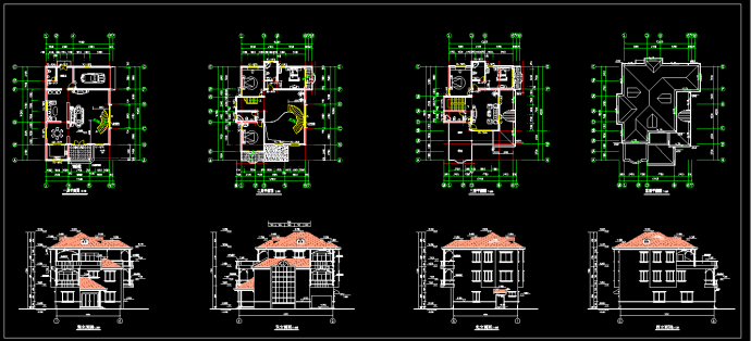 三层别墅建筑cad设计扩出图带结构模型_图1