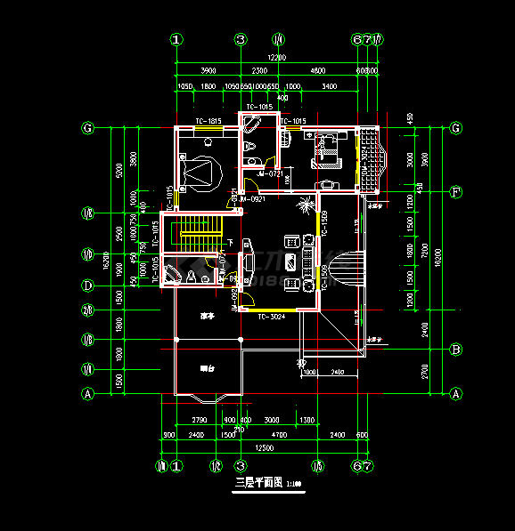 三层别墅建筑cad设计扩出图带结构模型-图二