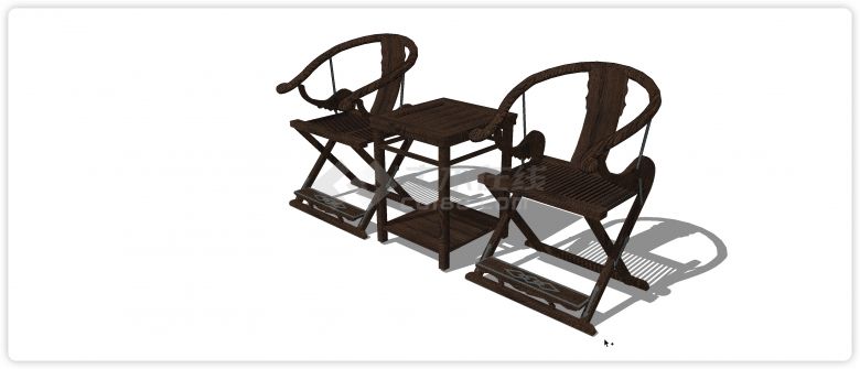 黑胡桃木可折叠靠背单椅su模型-图二