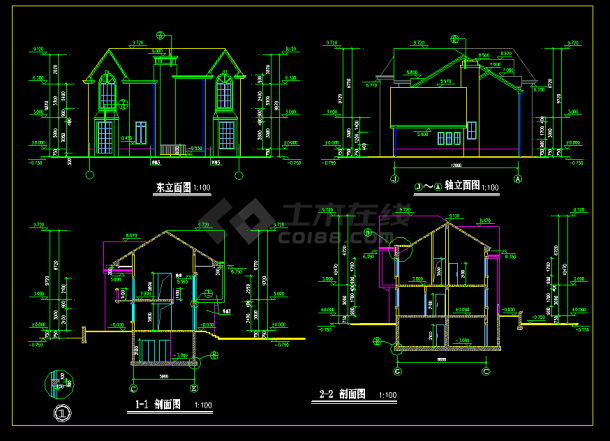 别墅全套建筑cad设计施工方案图-图二