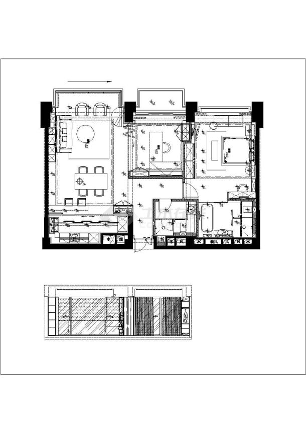 【上海】某现代风格两居室样板房装修施工图纸（含实景）-图一