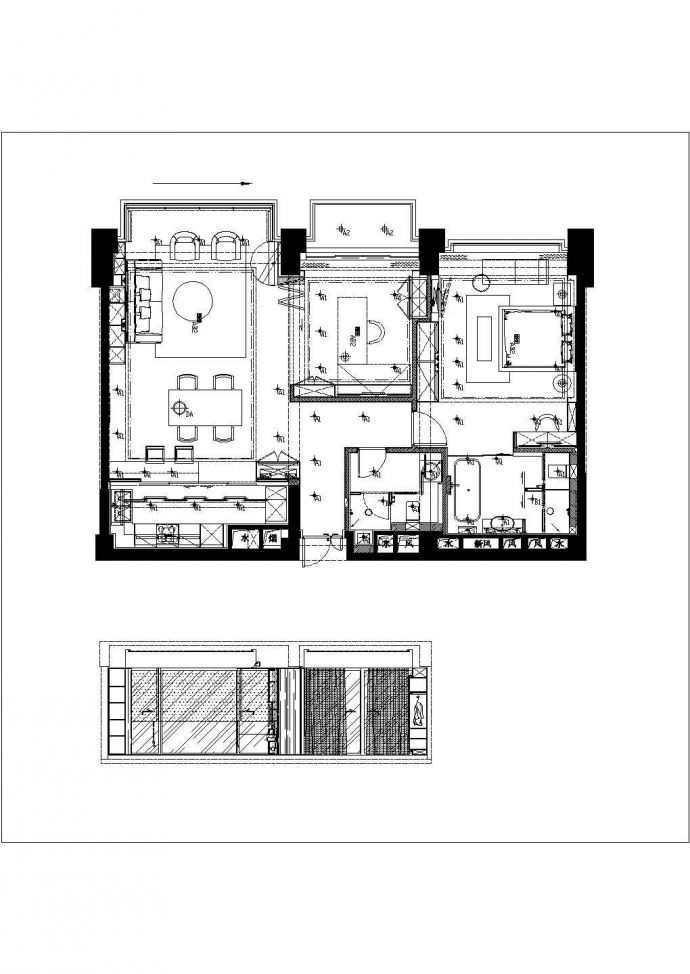 【上海】某现代风格两居室样板房装修施工图纸（含实景）_图1