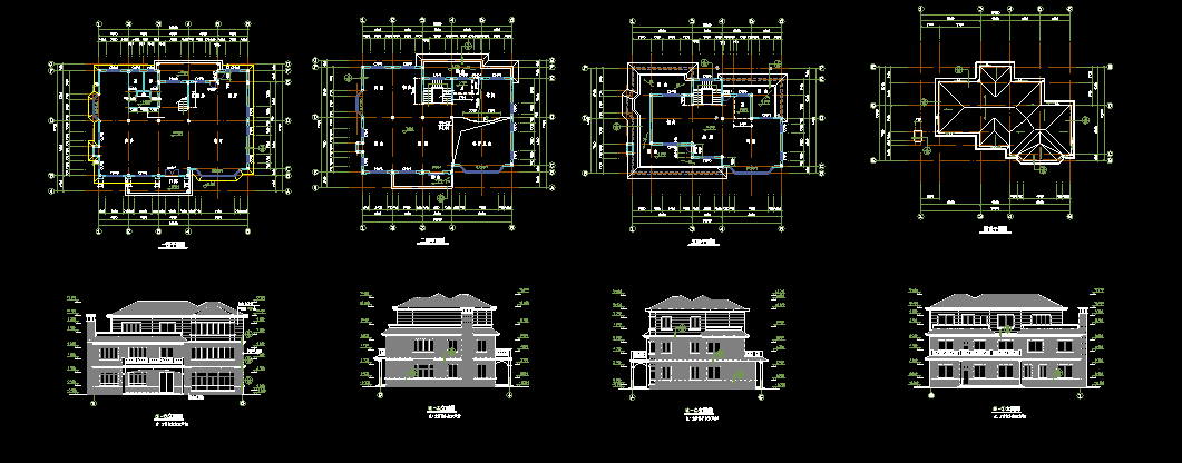 单体别墅建筑cad施工详细设计图