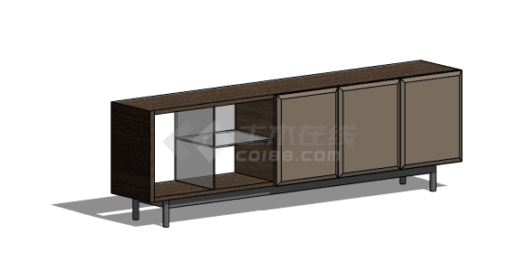 低矮褐色简约电视柜 su模型-图一