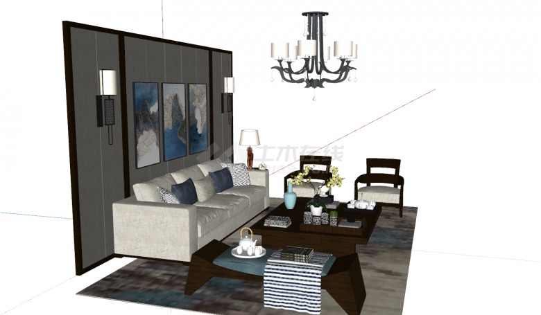 沙发新中式家具组合su模型-图二