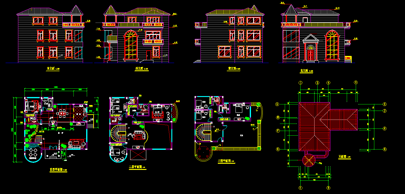 经典中式别墅建筑cad施工方案图
