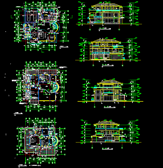 经典三层别墅建筑样板房cad设计图_图1
