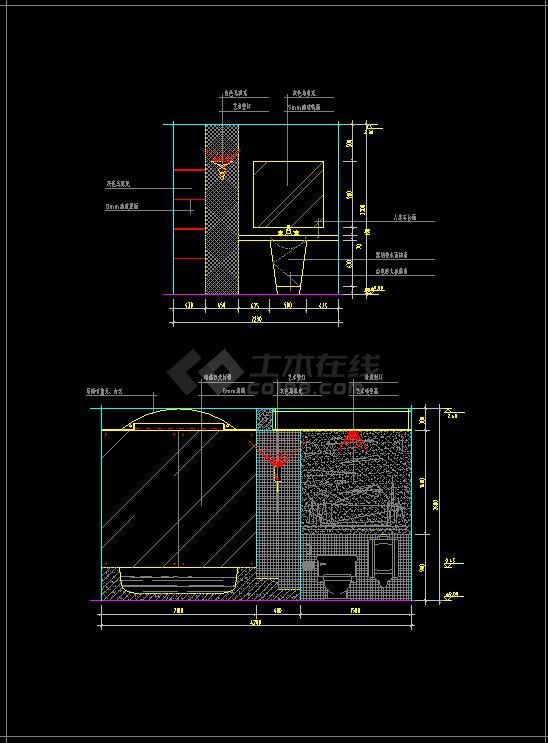 卫生间装修cad设计立面施工图纸-图二