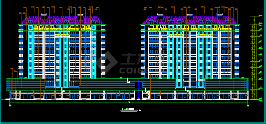 某市小区高层住宅建筑CAD设计平立面图纸-图二