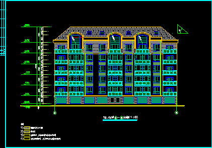 某市六层住宅楼建筑CAD设计施工平立面图-图二