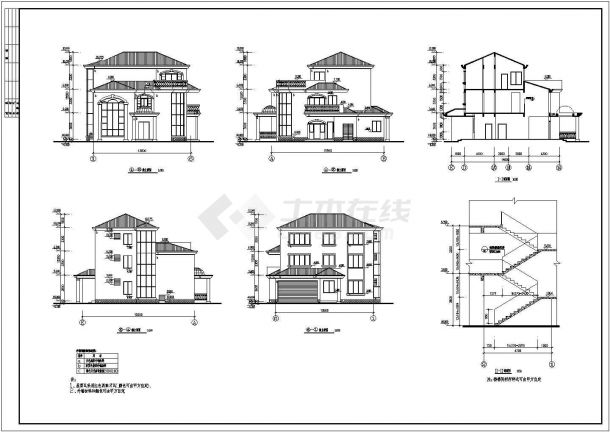 【安徽】某地区三层别墅建筑设计施工图-图一