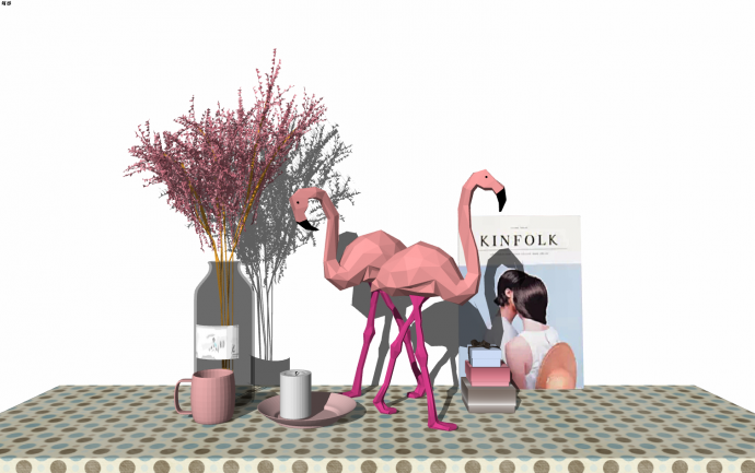 波点桌面粉红色火烈鸟雕塑su模型_图1