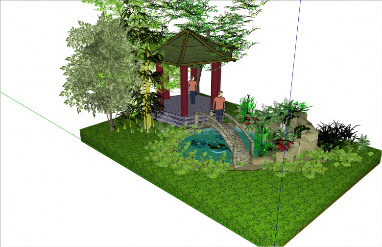 凉亭水池中式公园景观su模型-图二