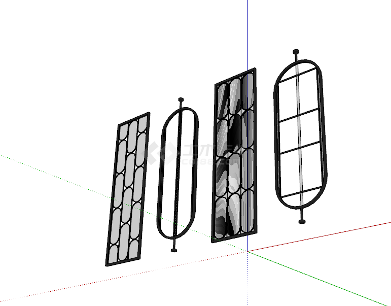 方格设计玻璃隔断屏风组合su模型-图二