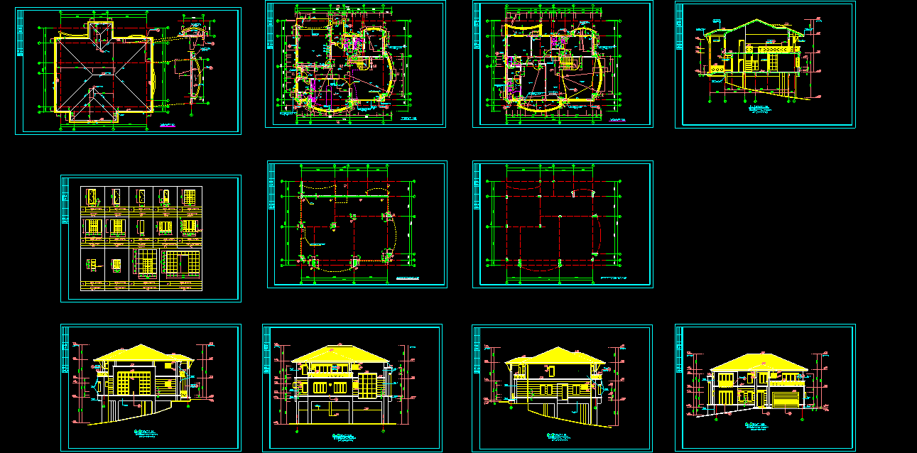 两层别墅建筑坡地cad设计施工图