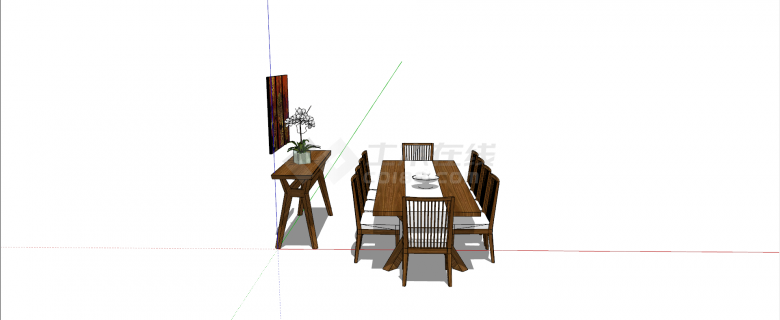 新中式长方形实木十人连体餐桌组合su模型-图二