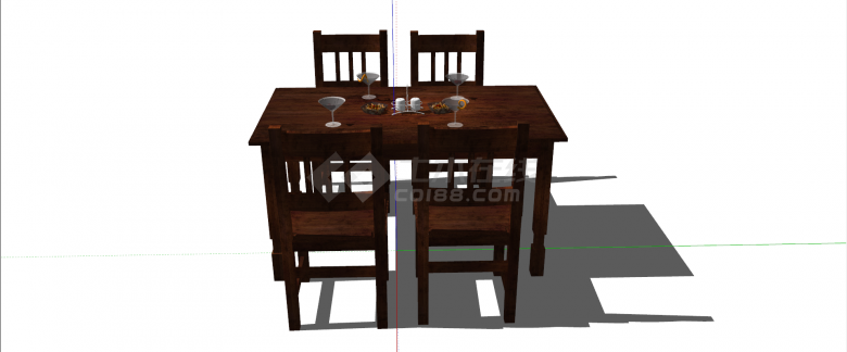 新中式仿古长方形榆木实木餐桌组合su模型-图二