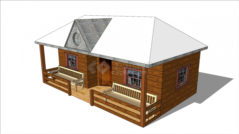 白顶木色的小木屋su模型-图二