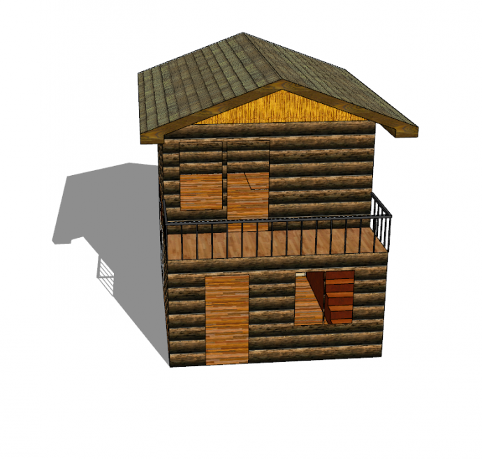旧中式简约小木屋 su模型_图1