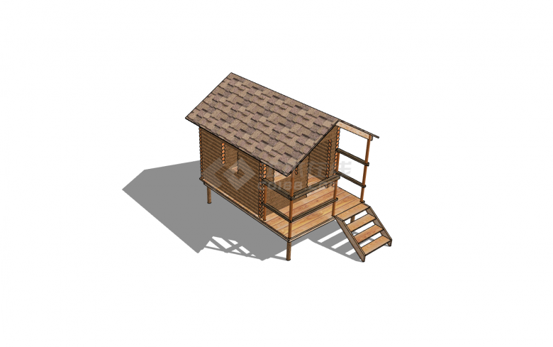 尖顶开窗式小木屋su模型-图二