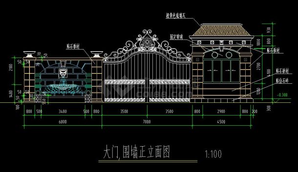 工厂及小区大门围墙cad设计施工图-图二